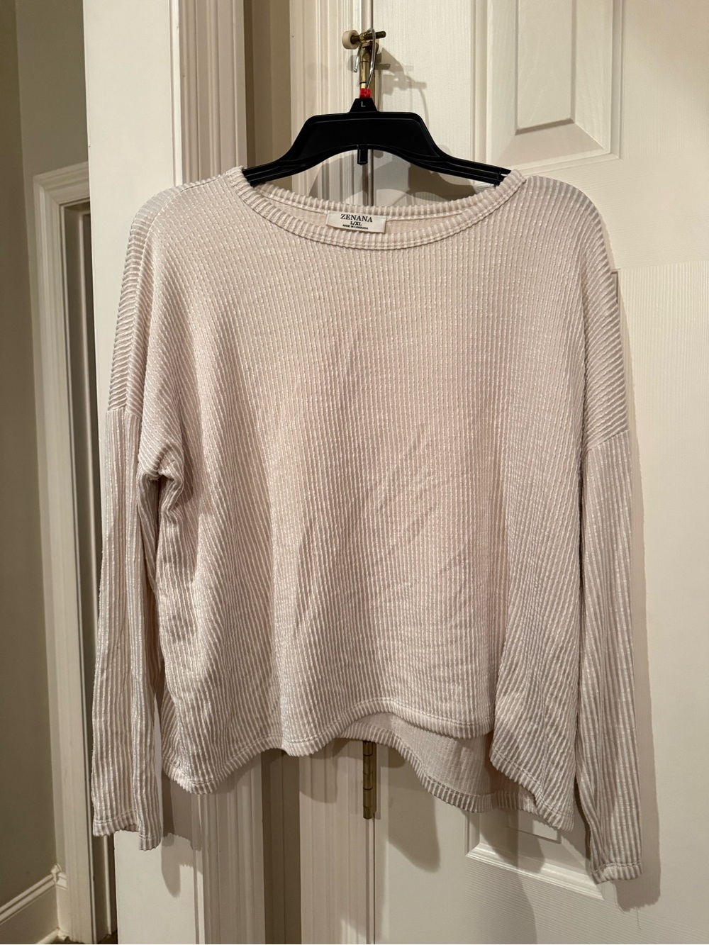 Zenana Outfitters Textured Ribbed Pullover Long Sleeve Henley Cream XL
